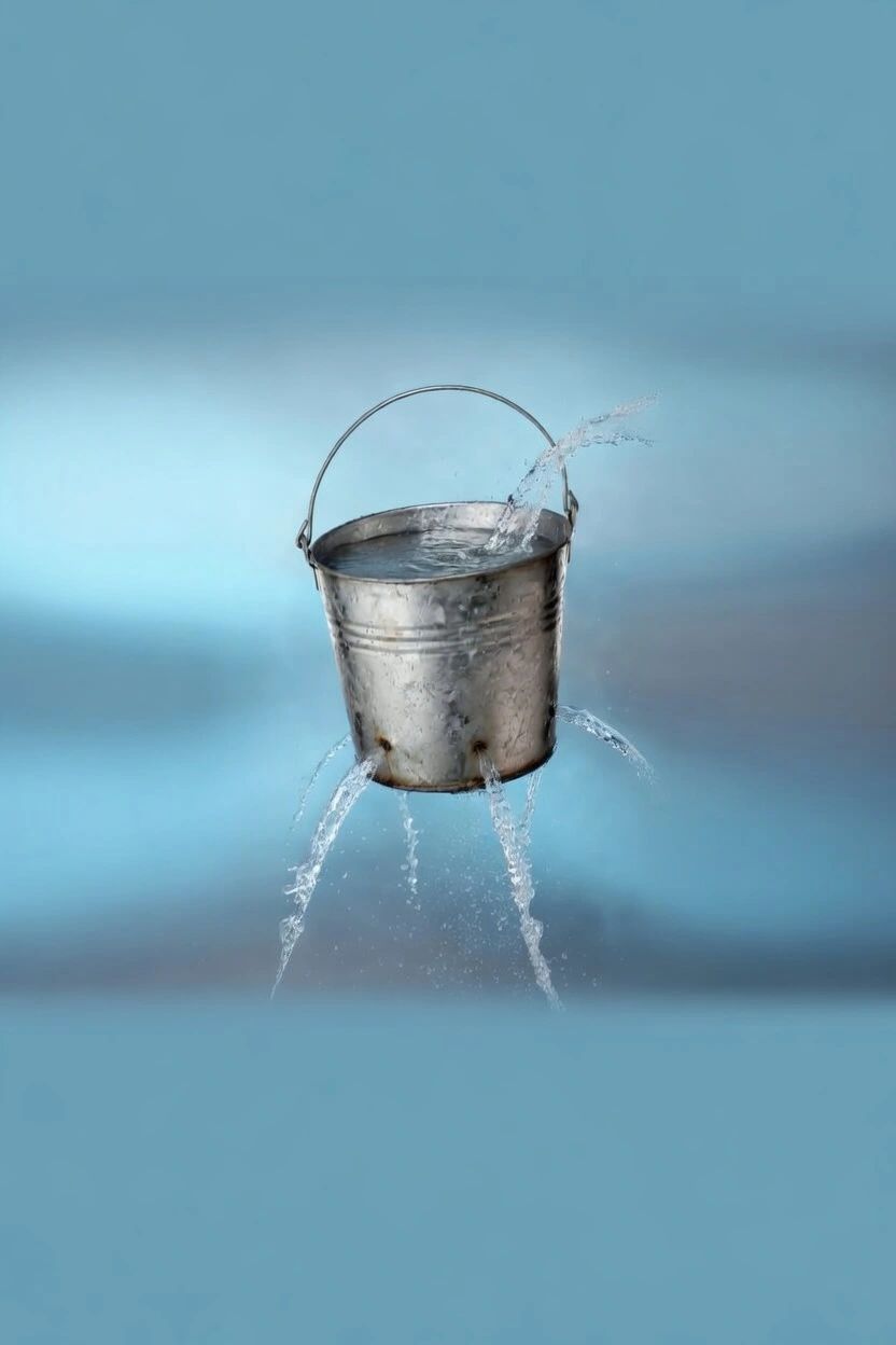 A leaking bucket — like a body overloaded with toxins