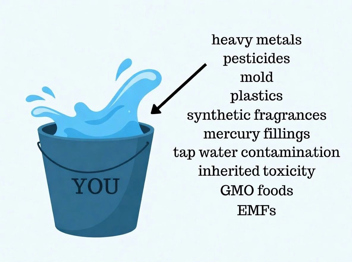 The toxin bucket — heavy metals, pesticides, mold, plastics, synthetic fragrances and more filling up the body